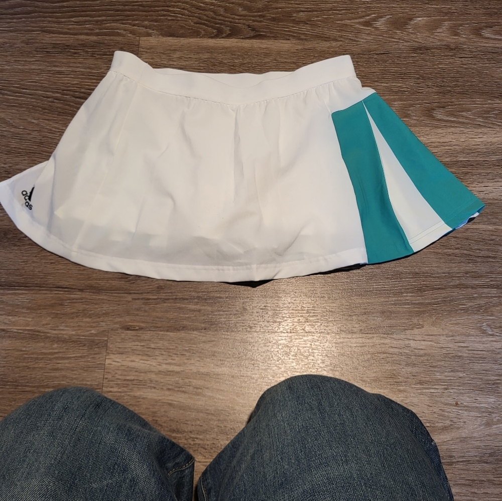 Adidas Women's White and Teal Mini Skirt
